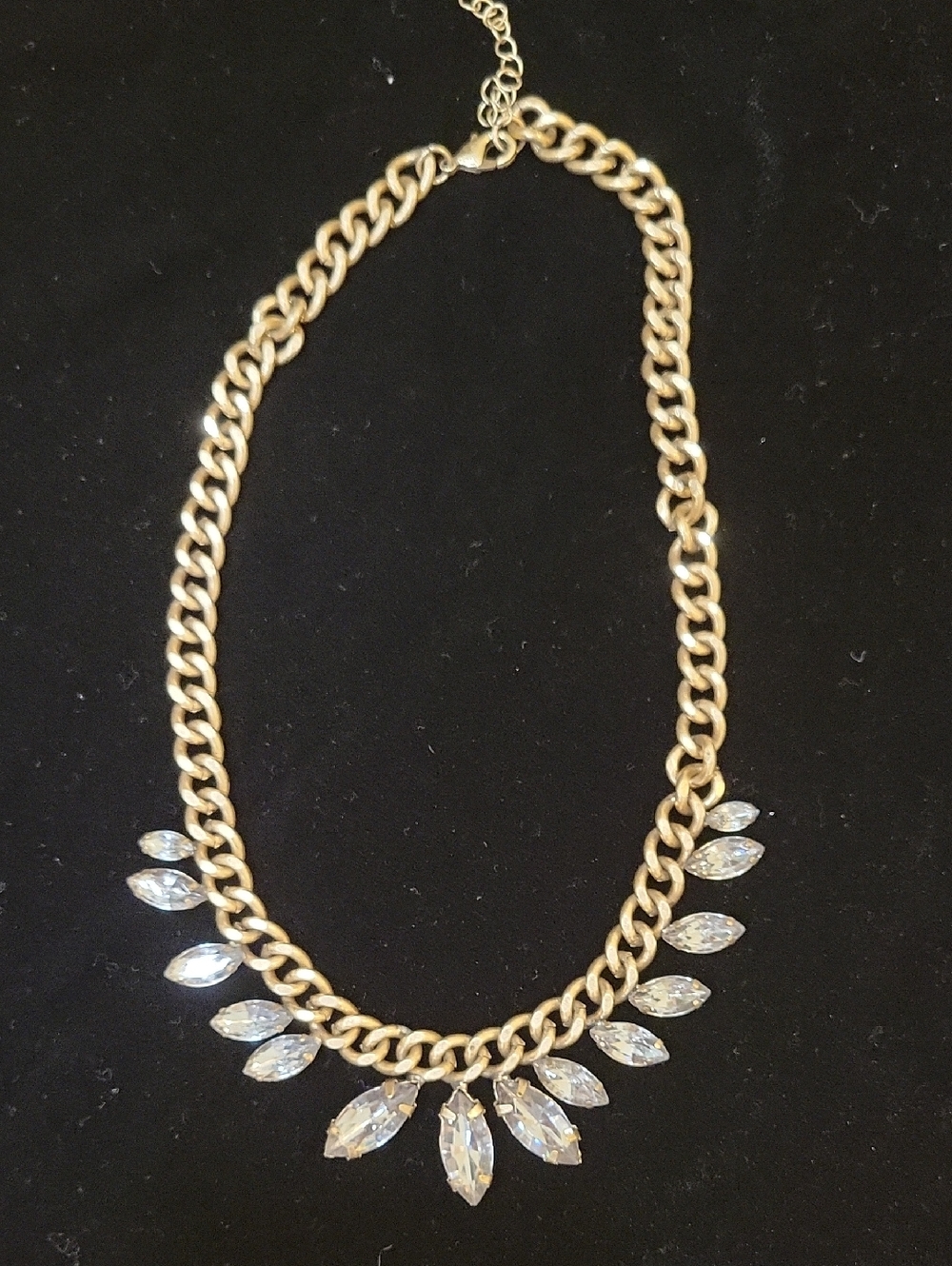 Rustic Chain Necklace with Clear Marquise Crystals - Women's Jewelry